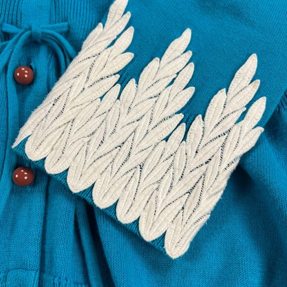 Anthropologie MOTH Wisteria Cardigan Sweater Teal Blue White Lace Trim Size M - Picture 9 of 11